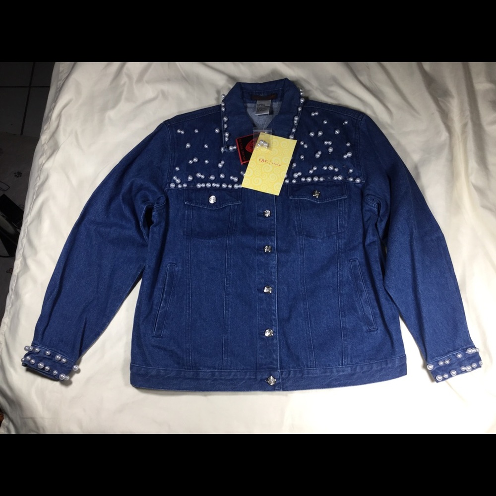 Blaine Trump Pearl Beaded Denim Jacket NWT - XS